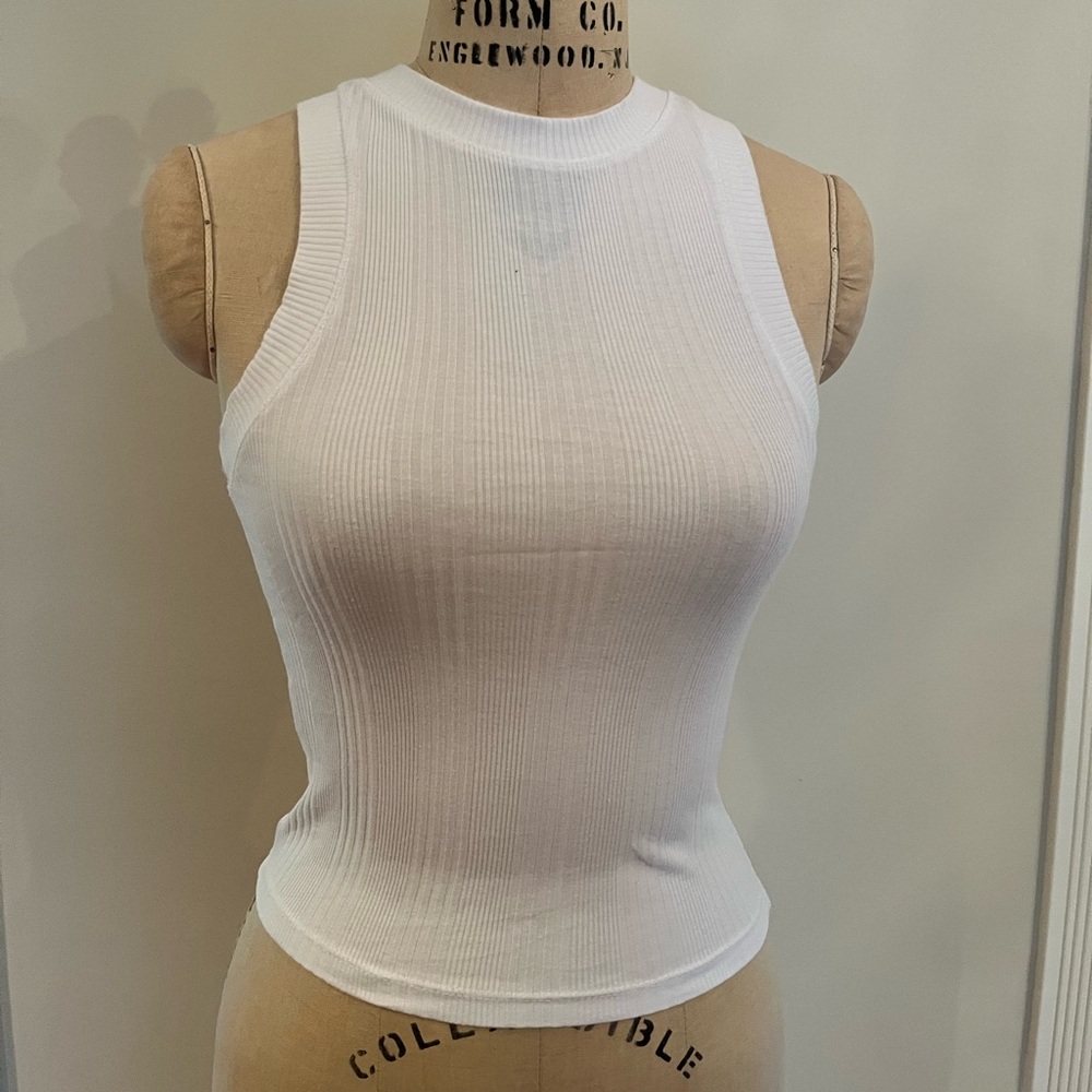 Zara White Ribbed Tank Top